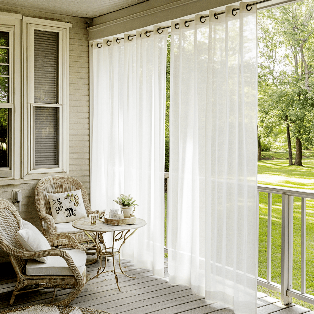 Off-White Sheer Outdoor Linen Curtains For Screened or Open Porch