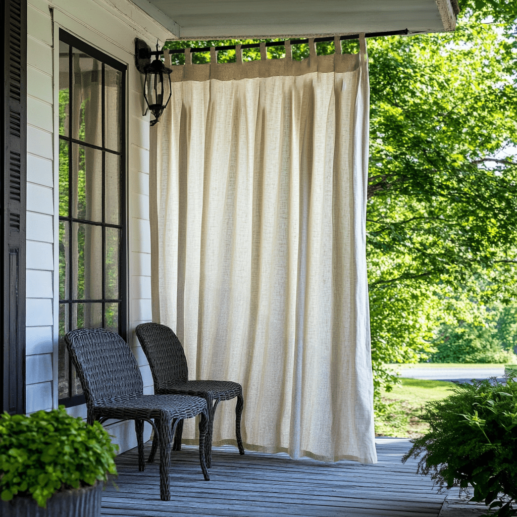 Natural Tab Top Outdoor Curtains for Screened or Open Porch