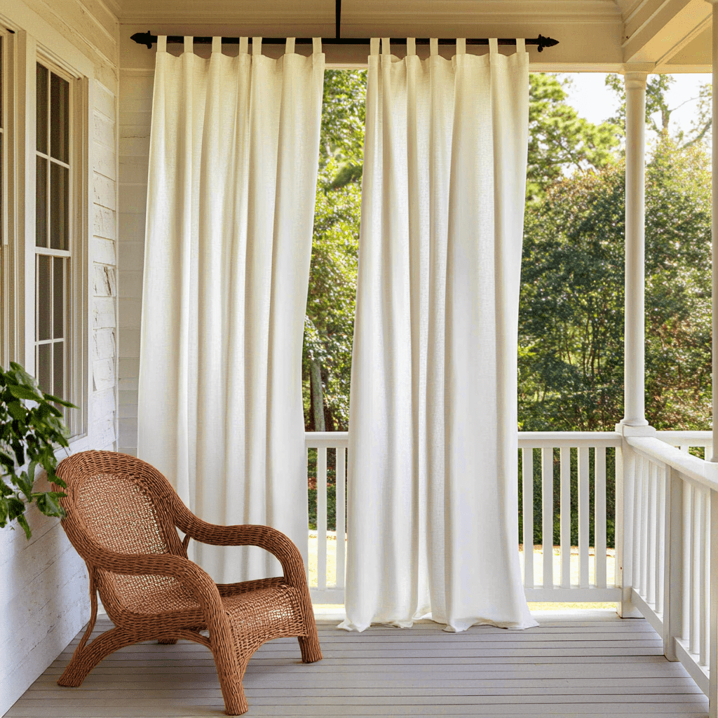 Off-White Tab Top Outdoor Curtains for Screened or Open Porch