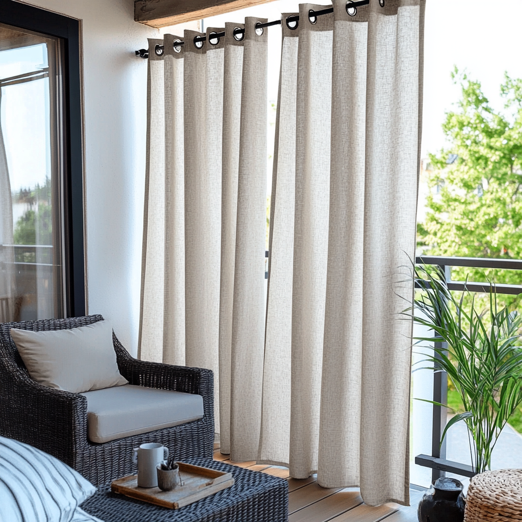 Outdoor Linen Balcony Curtains - Off-Natural - Eyelets
