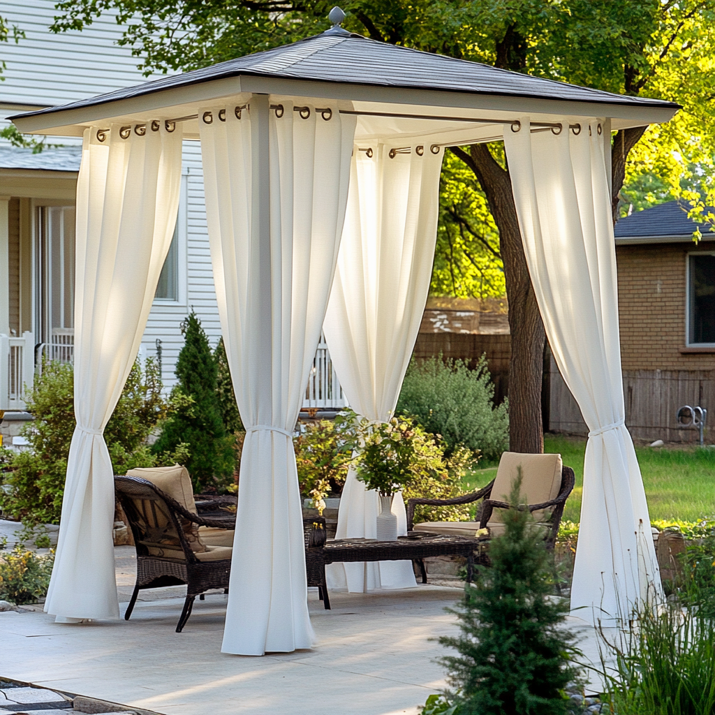 Outdoor Linen Curtains For Gazebo - Off-White - Eyelets