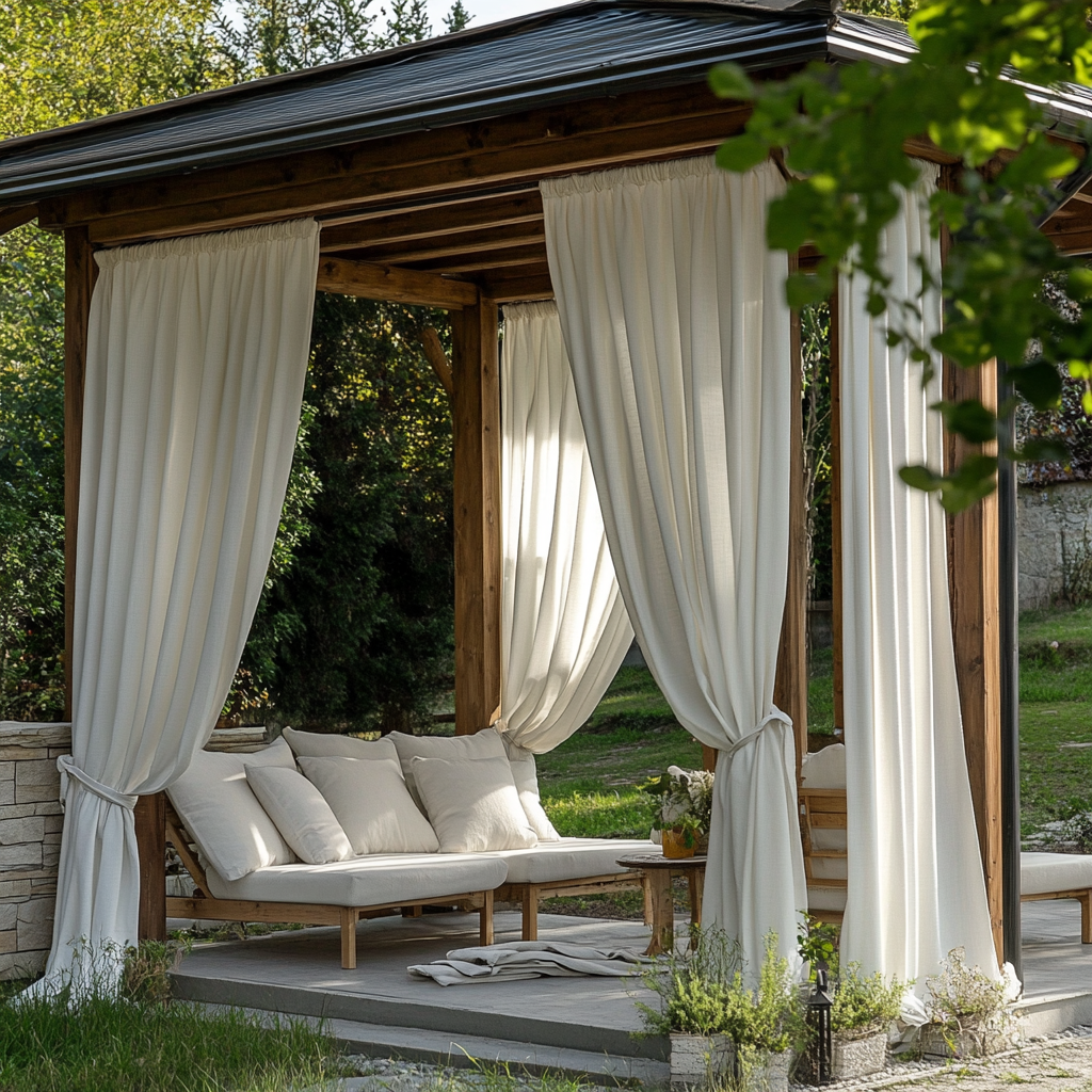 Outdoor Linen Curtains For Gazebo - Off-White - Rod Pocket