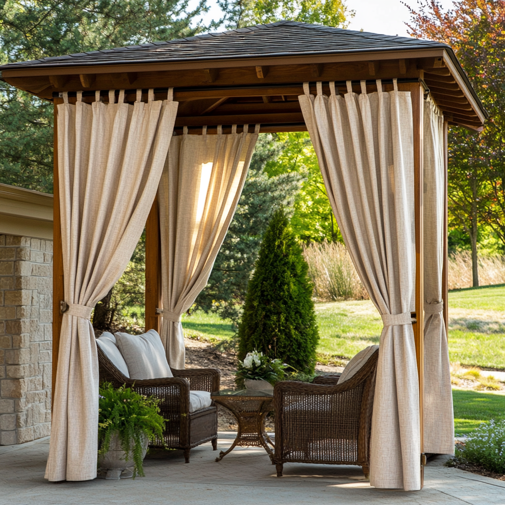 Outdoor Linen Curtains For Gazebo - Natural - Tab Top