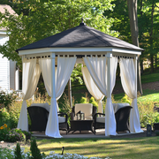 Outdoor Linen Curtains For Gazebo - Off-White - Tab Top