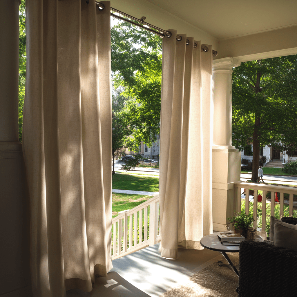 Natural Outdoor Linen Eyelet Curtains for Screened or Open Porch