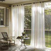 Off-White Outdoor Linen Eyelet Curtains for Screened or Open Porch