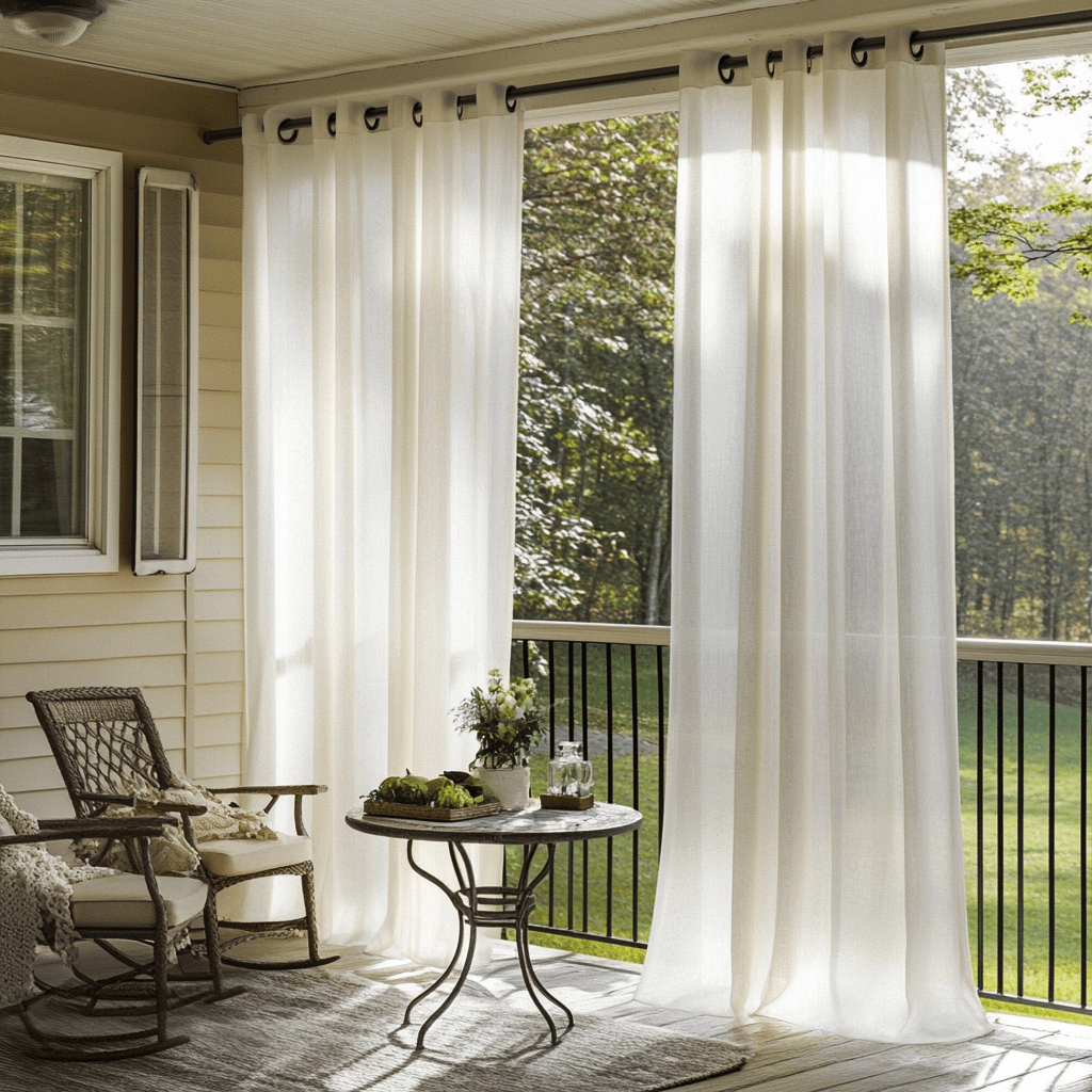 Off-White Outdoor Linen Eyelet Curtains for Screened or Open Porch