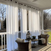 White Outdoor Linen Eyelet Curtains for Screened or Open Porch