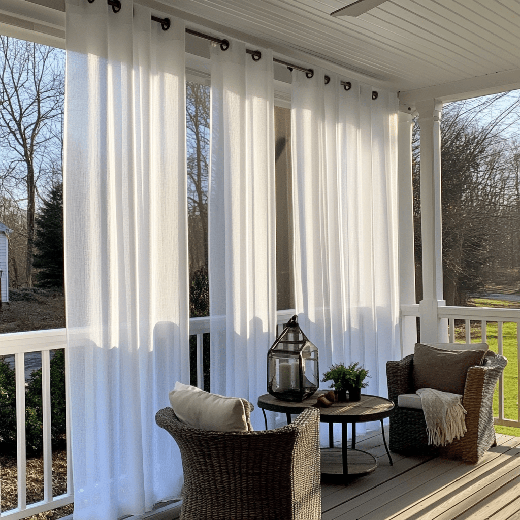 White Outdoor Linen Eyelet Curtains for Screened or Open Porch