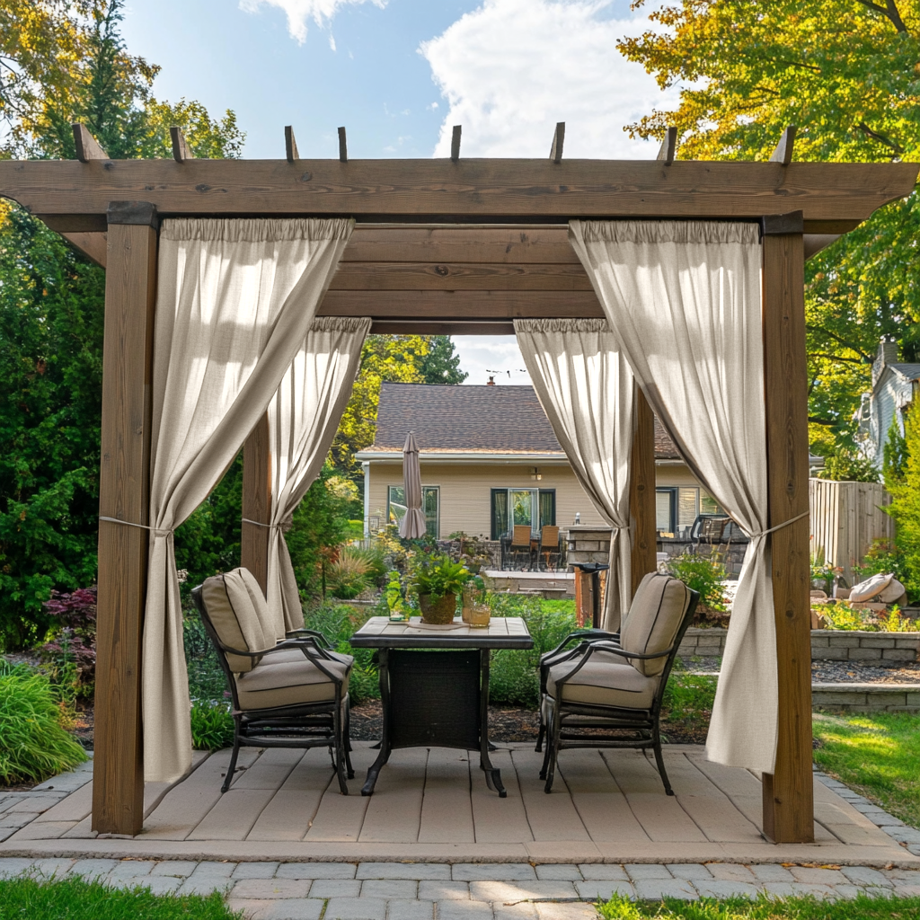 Outdoor Linen Pergola Curtains - Natural - Rod Pocket