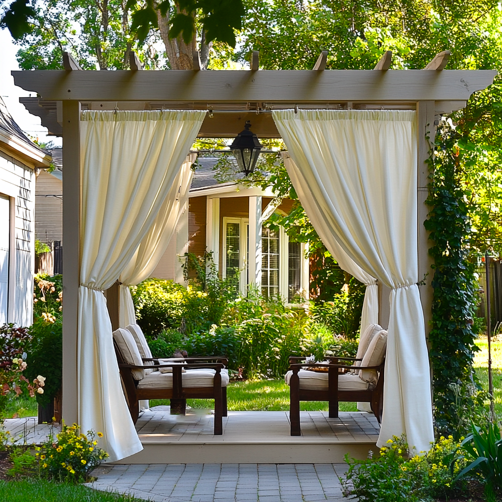 Outdoor Linen Pergola Curtains - Off-White - Rod Pocket