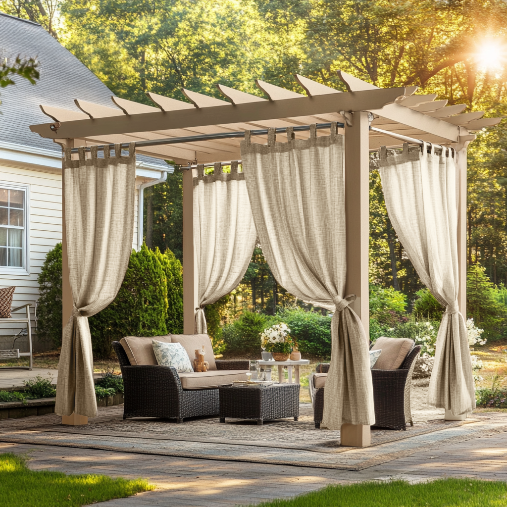 Outdoor Linen Pergola Curtains - Natural - Tab Top