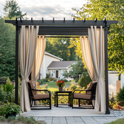 Outdoor Linen Pergola Curtains - Natural - Eyelets