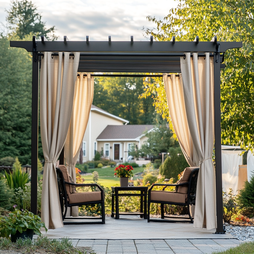 Outdoor Linen Pergola Curtains - Natural - Eyelets