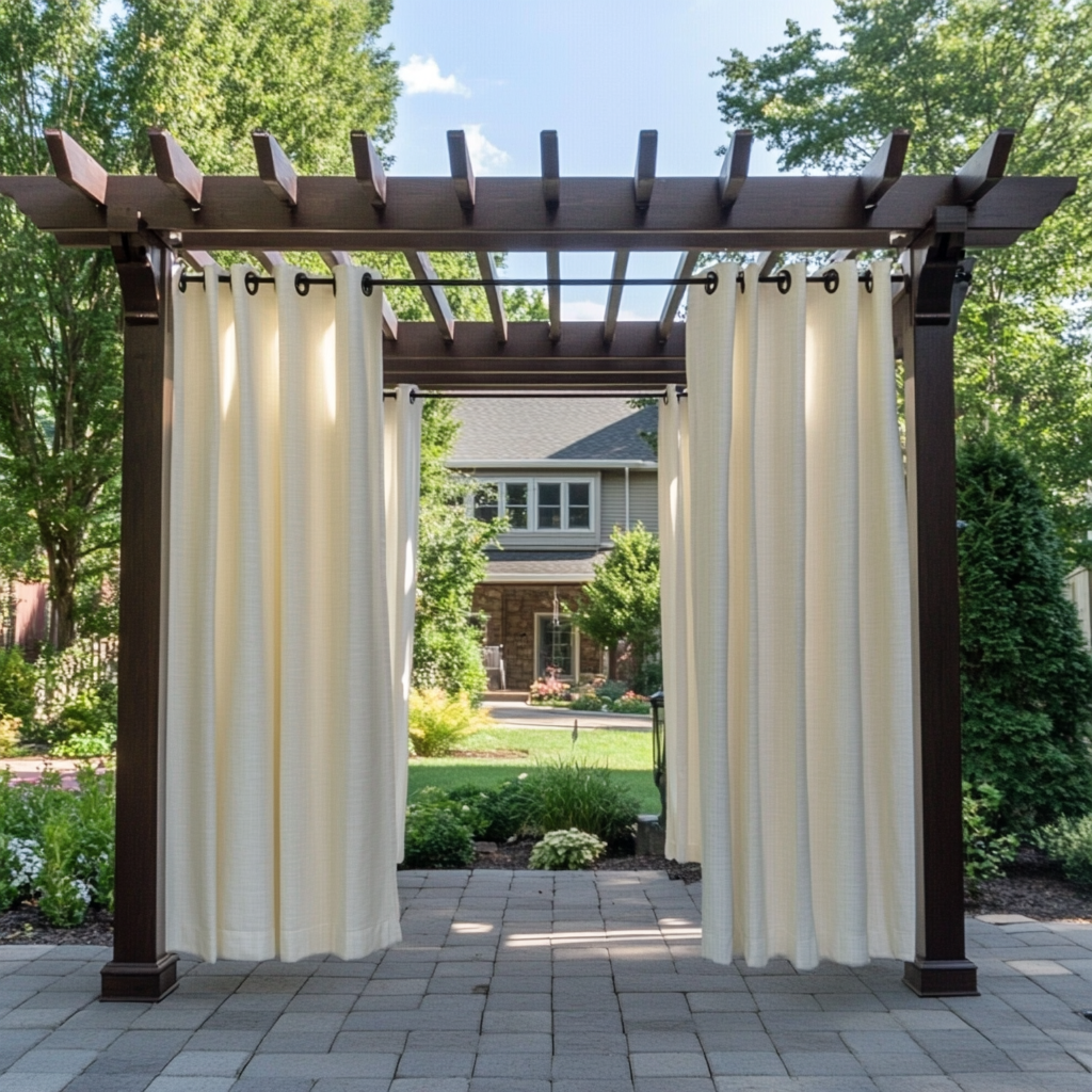 Outdoor Linen Pergola Curtains - Off-White - Eyelets