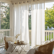 Off-White Outdoor Linen Eyelet Curtains for Screened or Open Porch