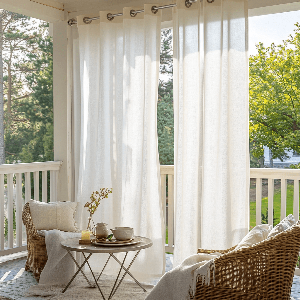 Off-White Outdoor Linen Eyelet Curtains for Screened or Open Porch