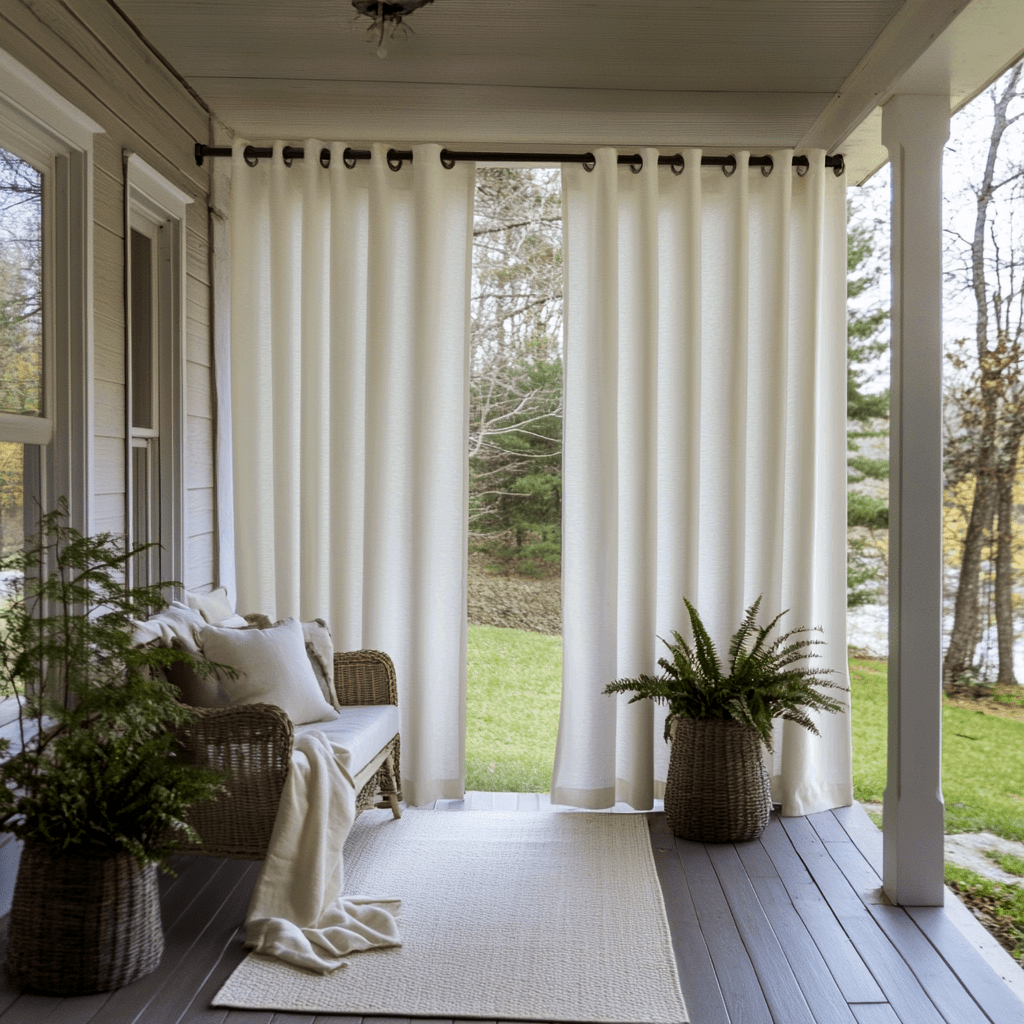 Off-White Outdoor Linen Eyelet Curtains for Screened or Open Porch