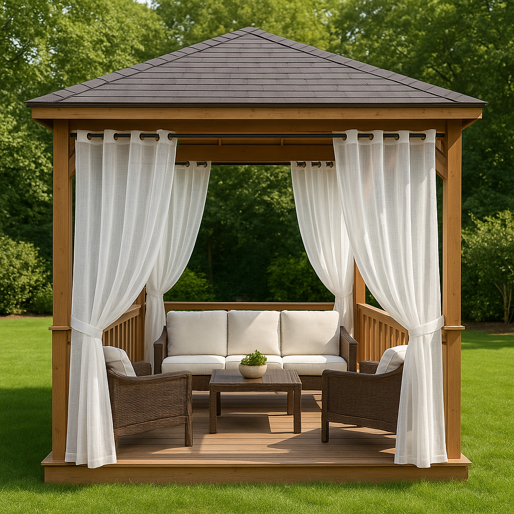 Off-White Sheer Linen Outdoor Eyelet Curtains for Gazebo