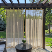 Sheer Linen Outdoor Pergola Curtains - Eyelets - Natural