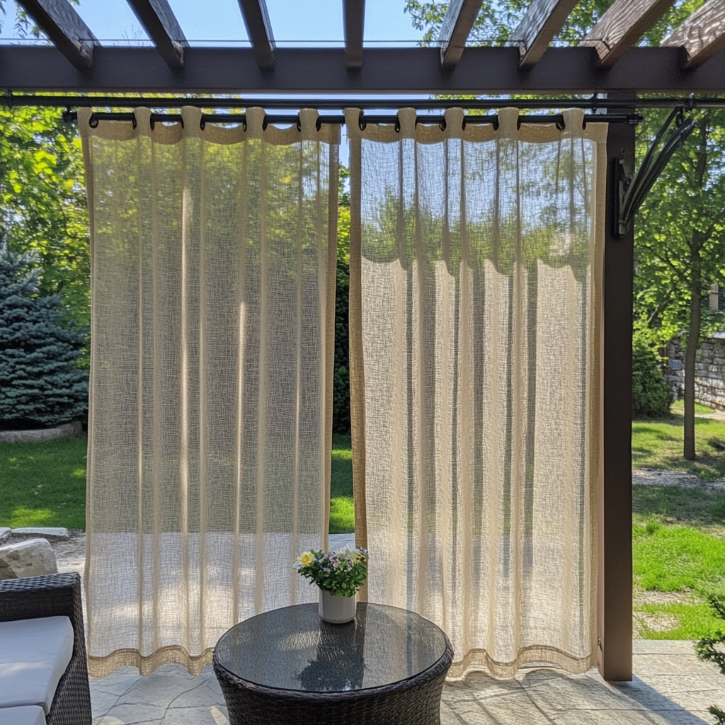 Sheer Linen Outdoor Pergola Curtains - Eyelets - Natural