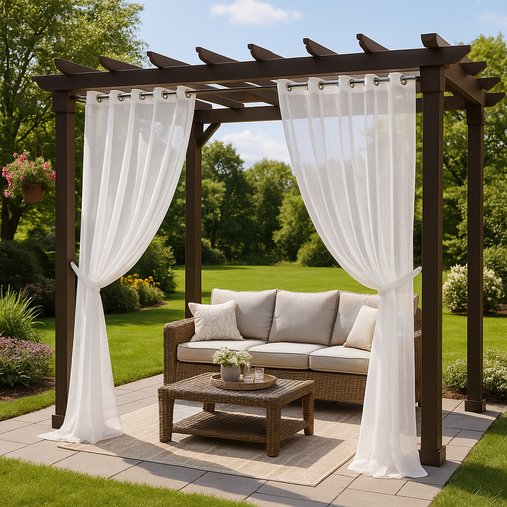 Sheer Linen Outdoor Pergola Curtains - Eyelets - Off-White