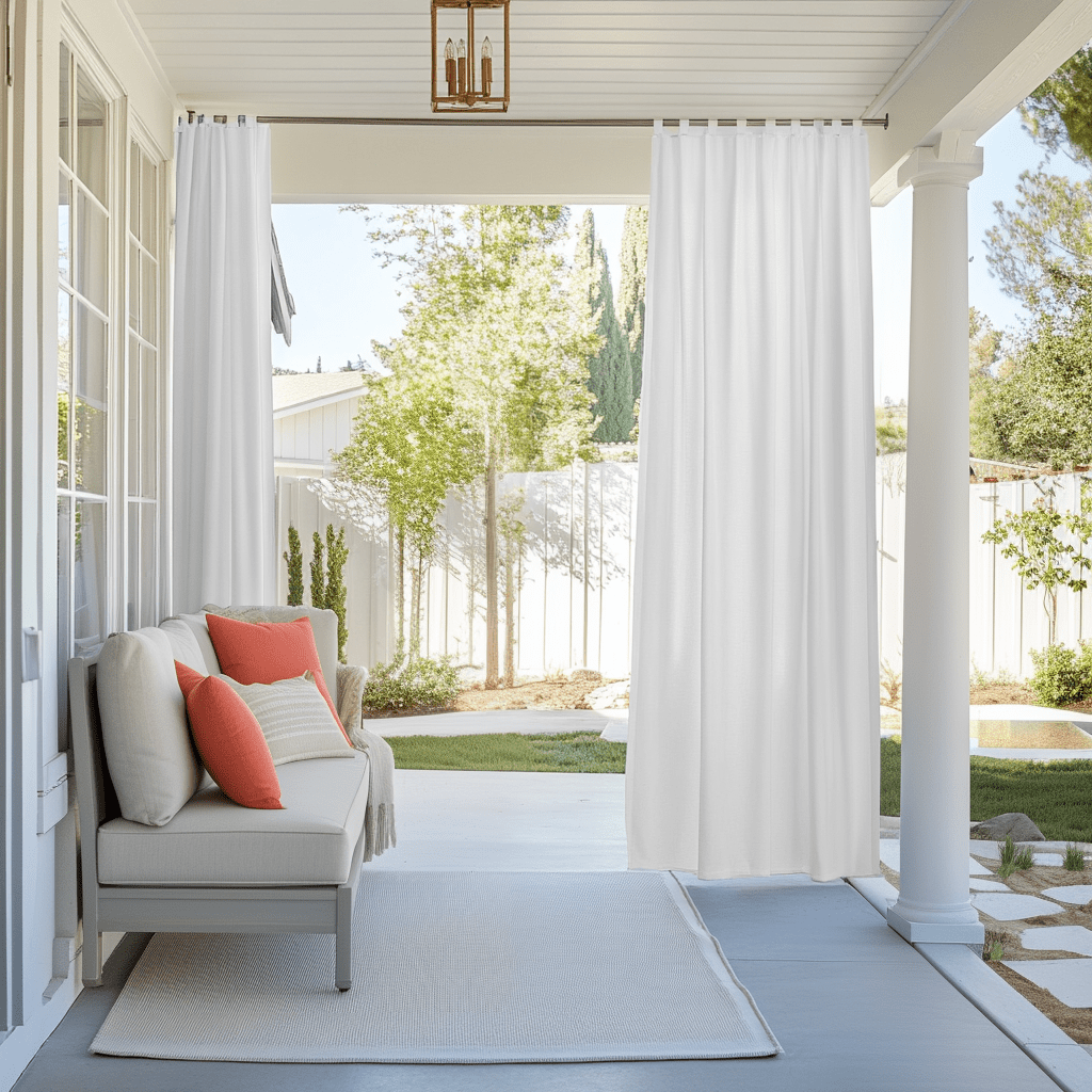 White Outdoor Curtains with Velcro Tabs for Porch