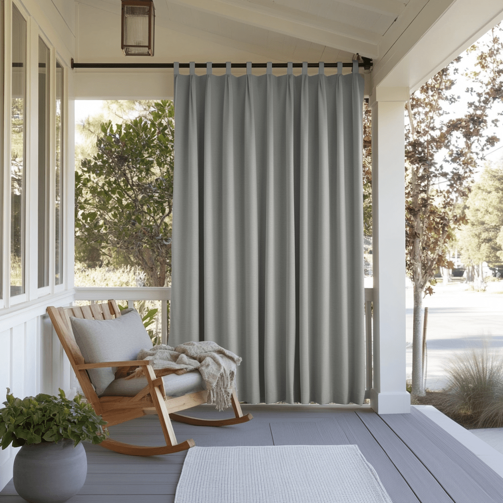 Grey Outdoor Curtains with Velcro Tabs for Porch
