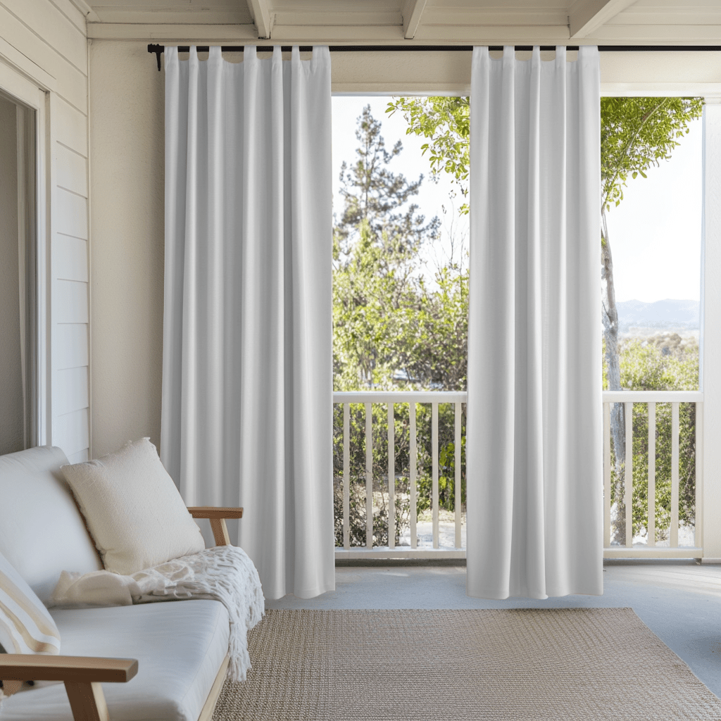 White Outdoor Curtains with Velcro Tabs for Porch