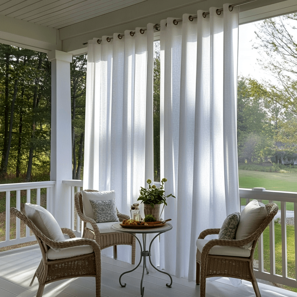 White Outdoor Linen Eyelet Curtains for Screened or Open Porch