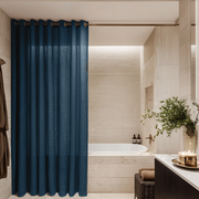 Peacock Blue Hookless Linen Shower Curtain