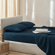 Peacock Blue Linen Extra & Ultra Deep Fitted Sheet