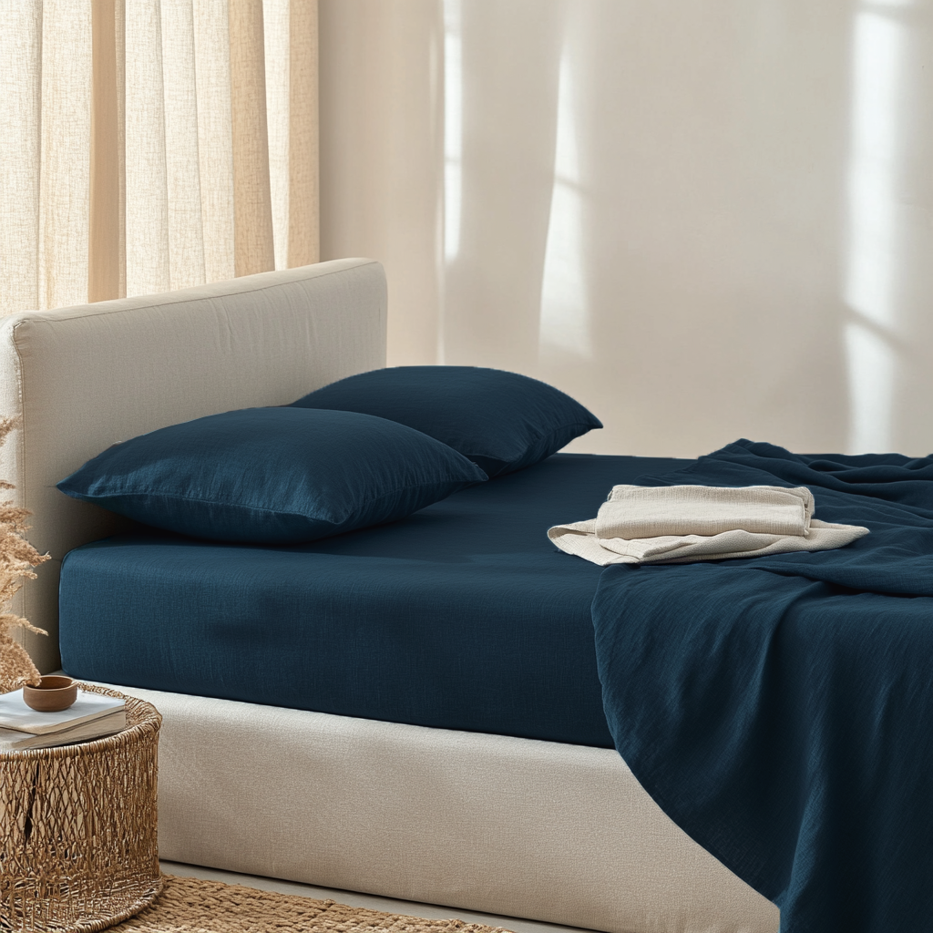 Peacock Blue Linen Extra & Ultra Deep Fitted Sheet