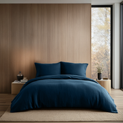 Peacock Blue Washed Linen Duvet Cover Set