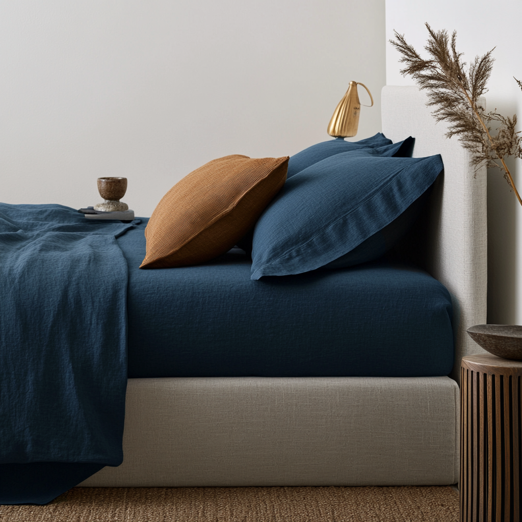 Peacock Blue Linen Extra & Ultra Deep Fitted Sheet