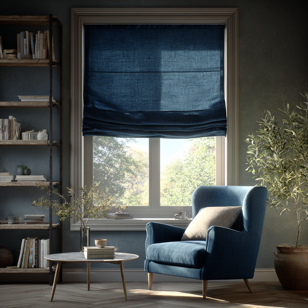 Peacock Blue Linen Relaxed Roman Blinds