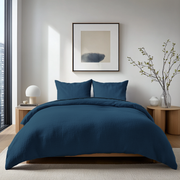 Peacock Blue Washed Linen Duvet Cover Set