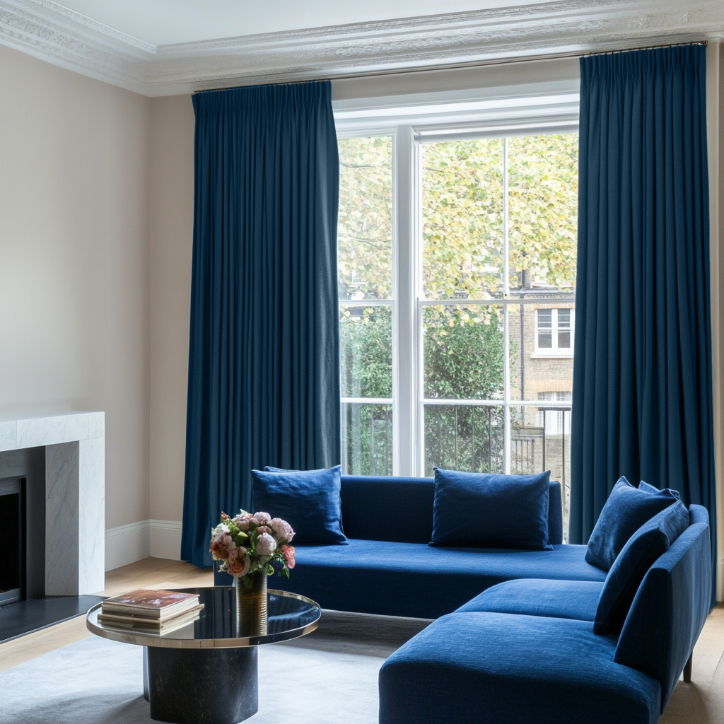 Peacock Blue Linen Pencil Pleat Blackout Curtains