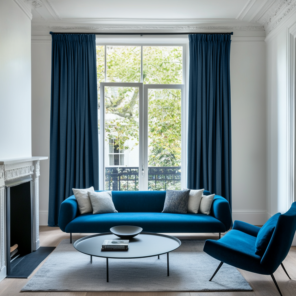 Peacock Blue Linen Pencil Pleat Blackout Curtains