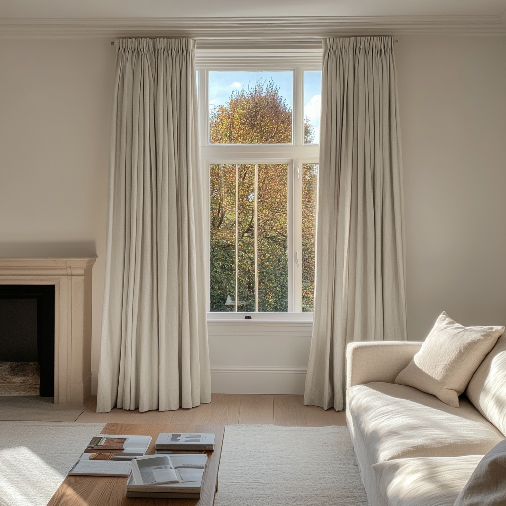 Heavy Weight Ecru Linen Pencil Pleat Curtains - Unlined