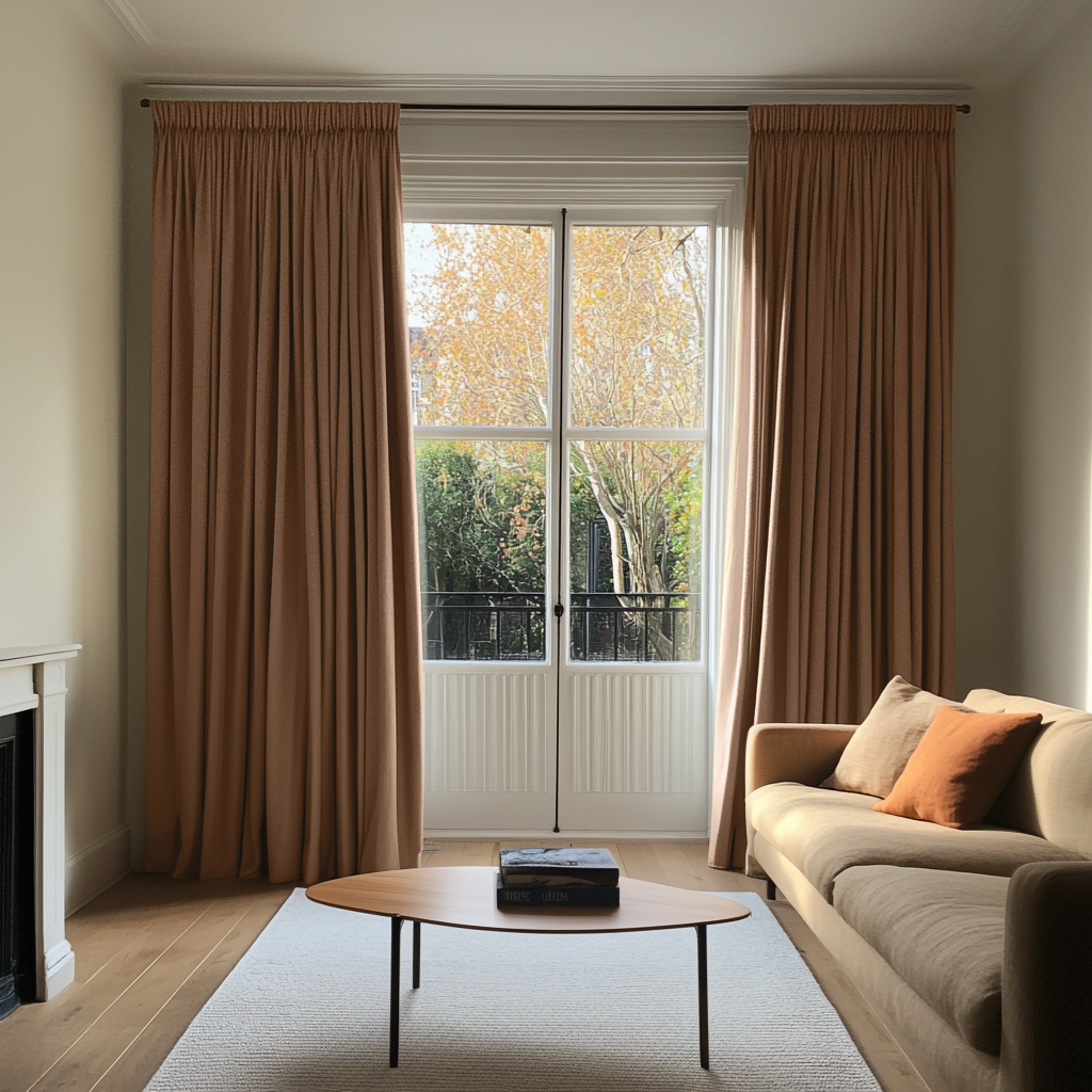 Tawny Warm Brown Pencil Pleat Curtains - Cotton Lining