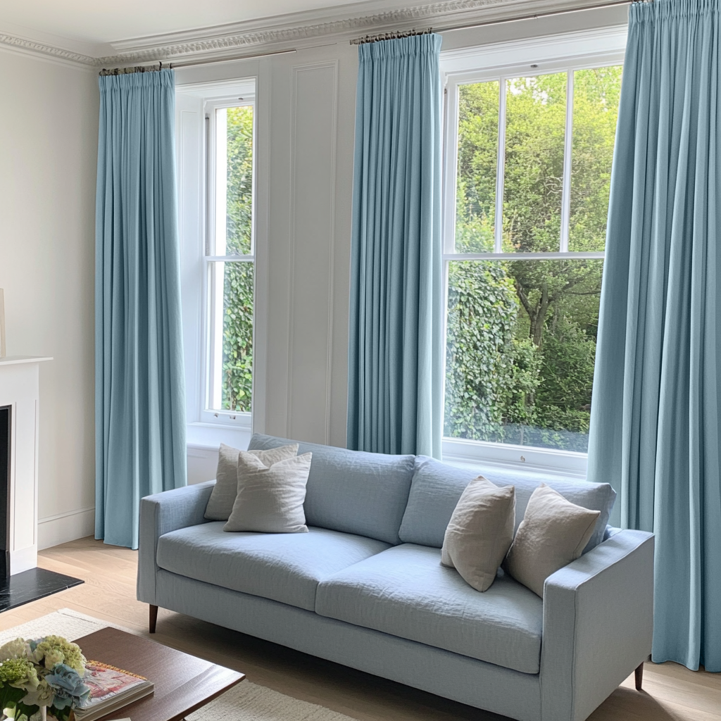 Sky Light Blue Pencil Pleat Blackout Curtains