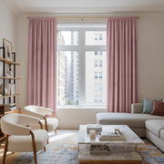 Pink Velvet Rod Pocket Blackout Curtains in a Living Room with White Walls
