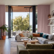 Pink Wavefold Velvet Curtains for Bifold Doors