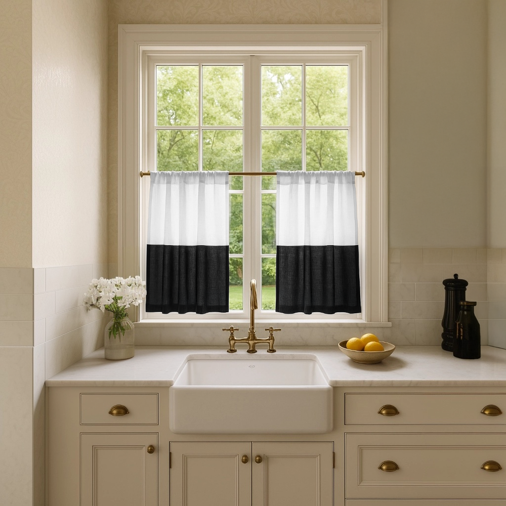 Black and White Linen Cafe Curtains