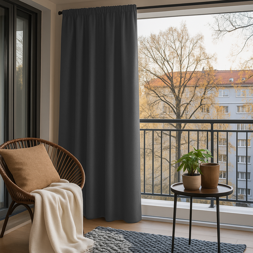 Triple-Weave Outdoor Blackout Balcony Door Curtains - Grey - Rod Pocket