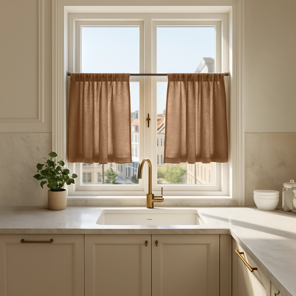 Tawny Brown Linen Cafe Curtains