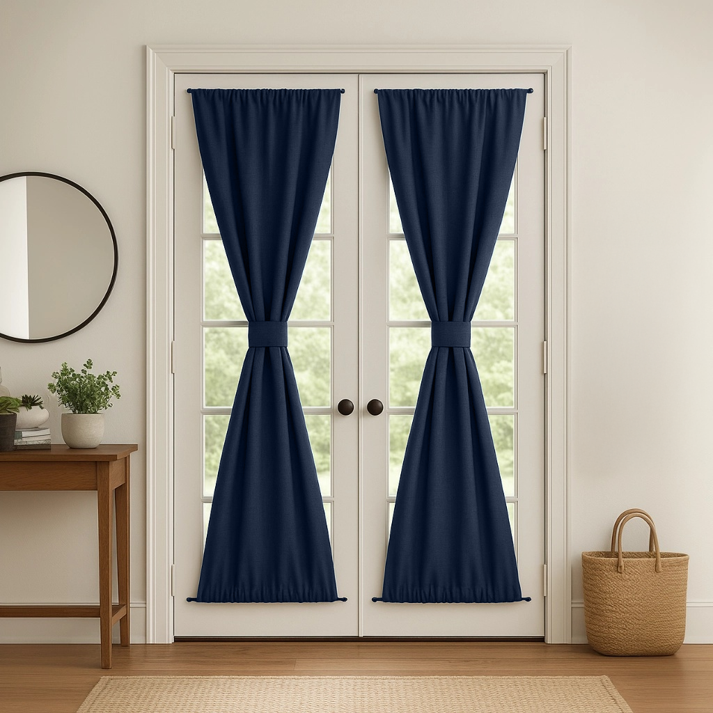 Royal Blue Linen French Door Curtain