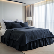Royal Blue Linen Bed Skirt Valance with Gathered Ruffles