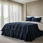 Royal Blue Linen Bed Skirt Valance with Gathered Ruffles